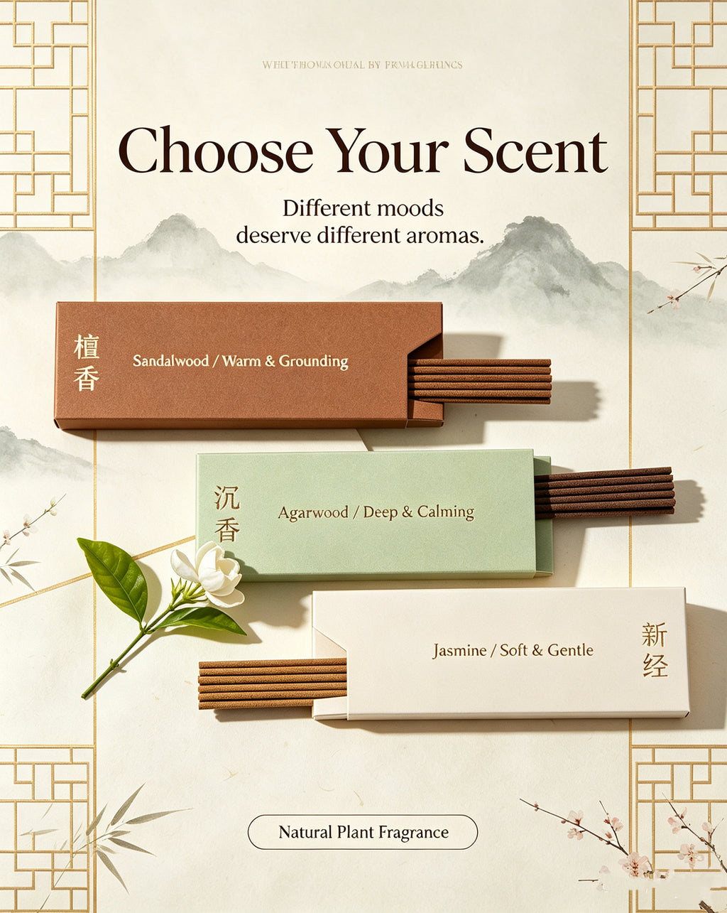 Sandalwood Agarwood Incense Sticks, Healing Fragrance to Relieve Stress & Improve Sleep